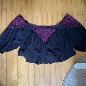 Free People Black and Purple Women's Off-Shoulder Top size small